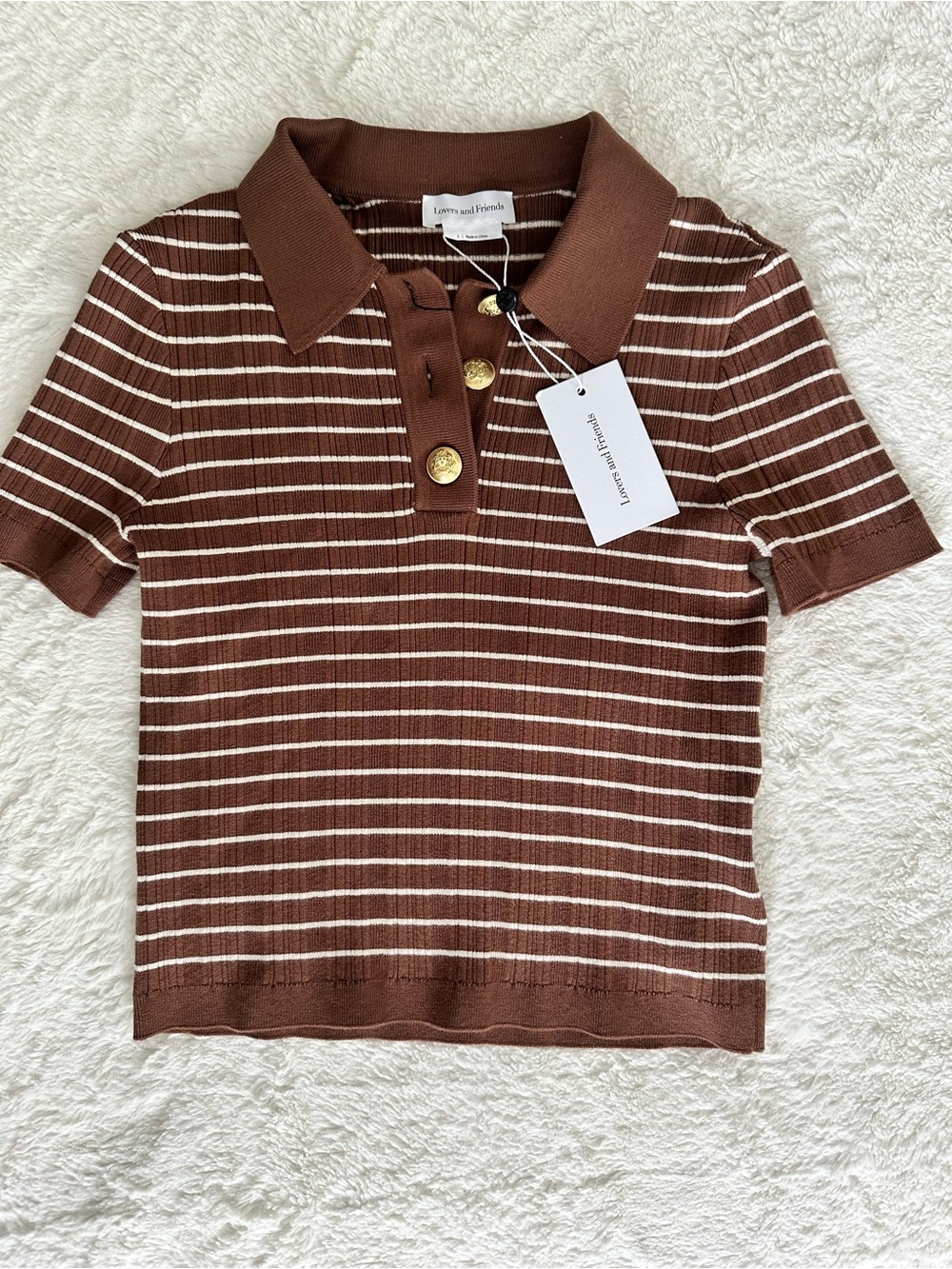 Lovers and Friends Camelia Stripe Short Sleeve Polo. - Picture 10 of 12